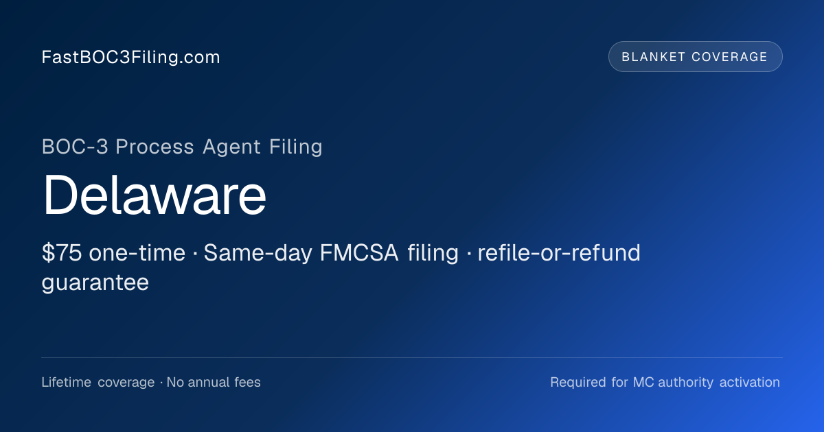 Delaware BOC-3 Process Agent - $75 Same-Day Filing