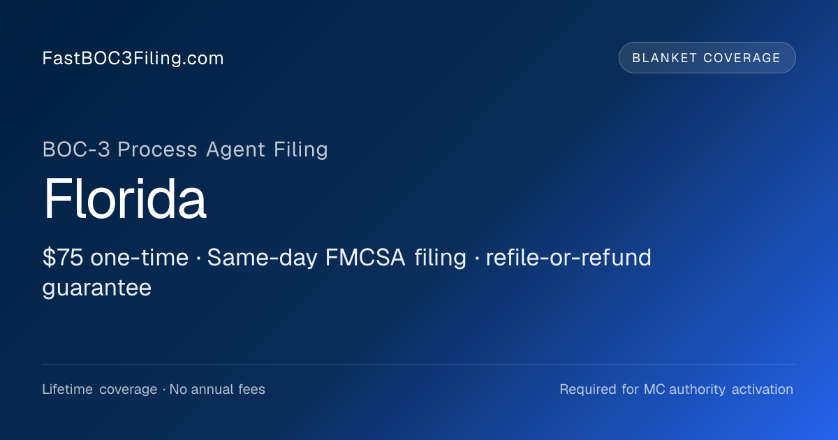 Florida BOC-3 Process Agent - $75 Same-Day Filing